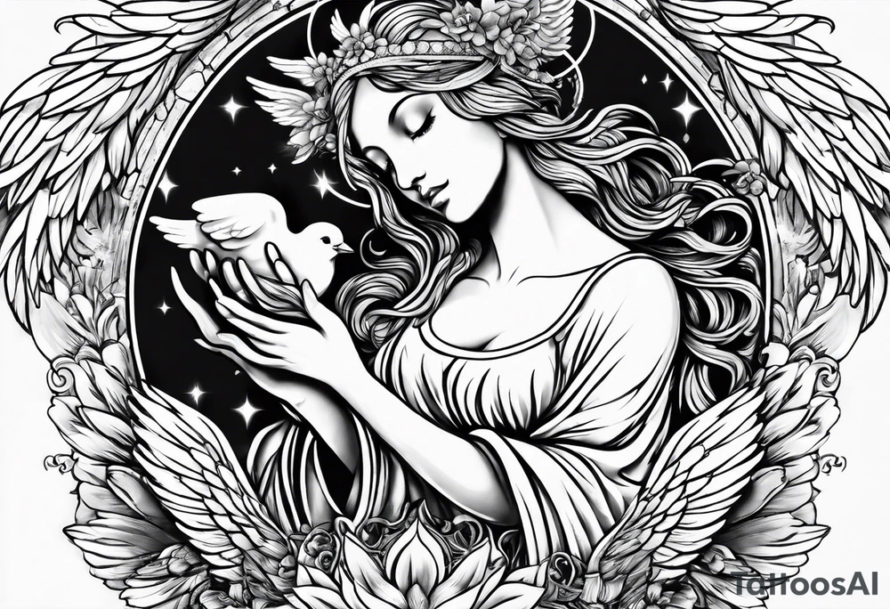 Praying angel with doves full sleeve tattoo idea Praying angel with doves full sleeve tattoo idea