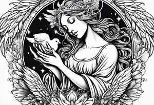 Praying angel with doves full sleeve tattoo idea