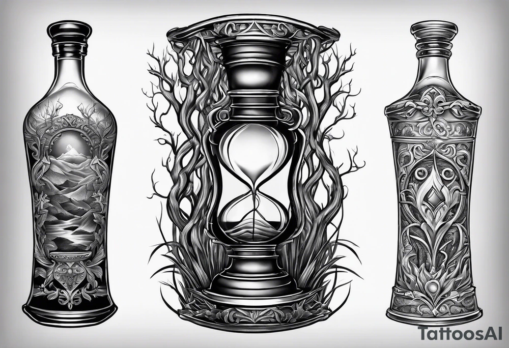 tattoo of roots wrapped around a hour glass tattoo idea