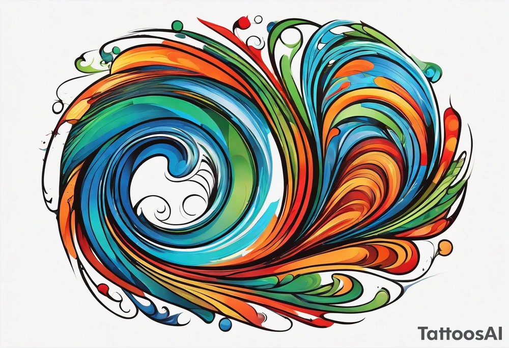 circular swirl of red, blue, orange, and green stripes tattoo idea