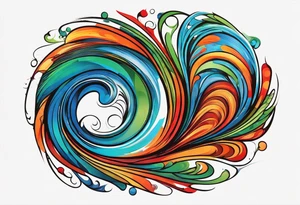 circular swirl of red, blue, orange, and green stripes tattoo idea