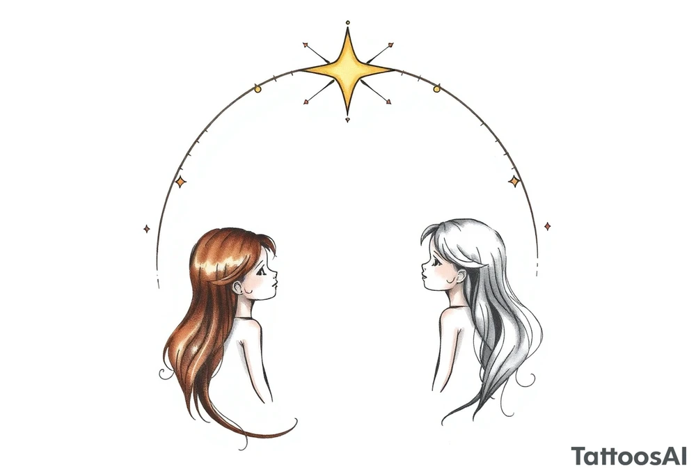 3 petites filles ( une brune et deux blondes)
sous un arc en ciel pas fini tattoo idea