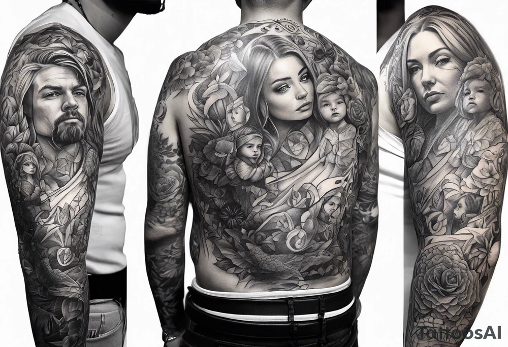 Full sleeve tattoo family tattoo idea