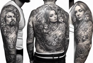 Full sleeve tattoo family tattoo idea