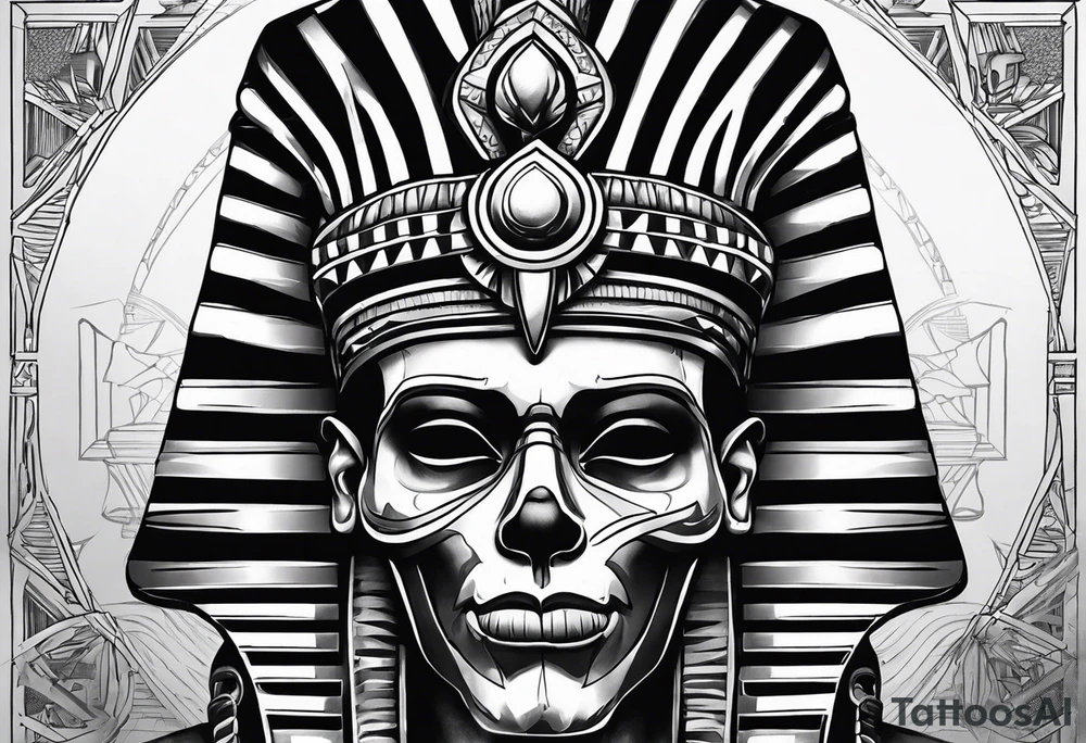 Black pharaoh skull realistic tattoo idea