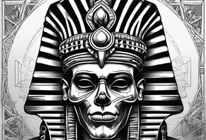 Black pharaoh skull realistic tattoo idea