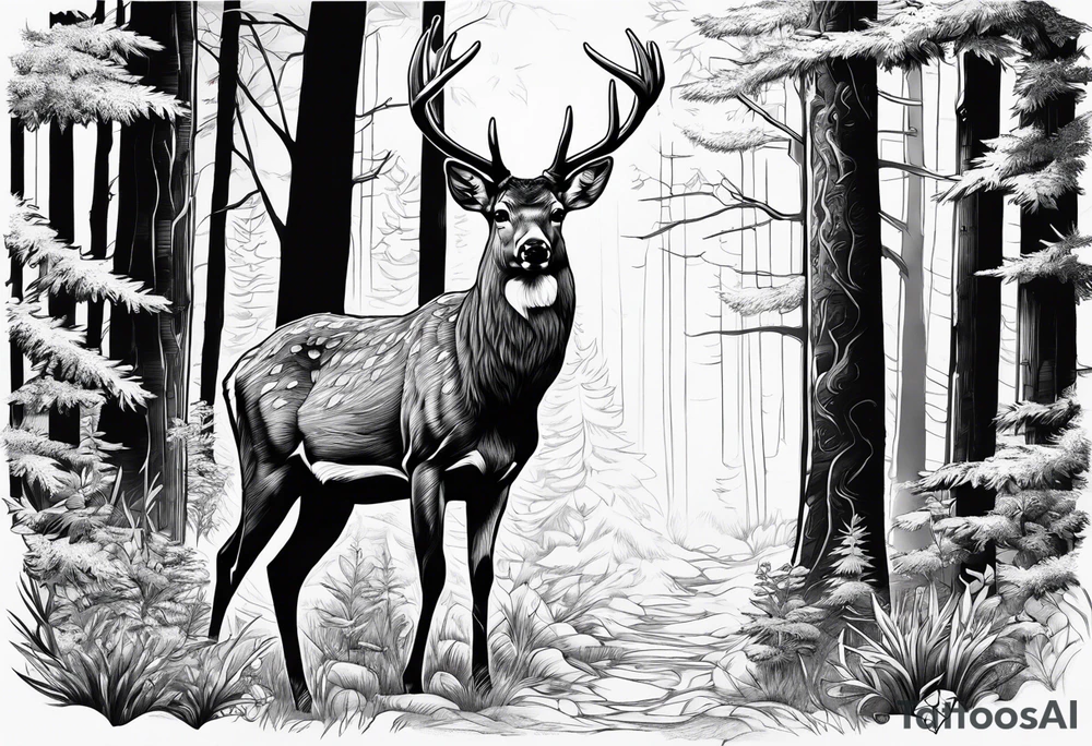 A deer that is in the woods tattoo idea