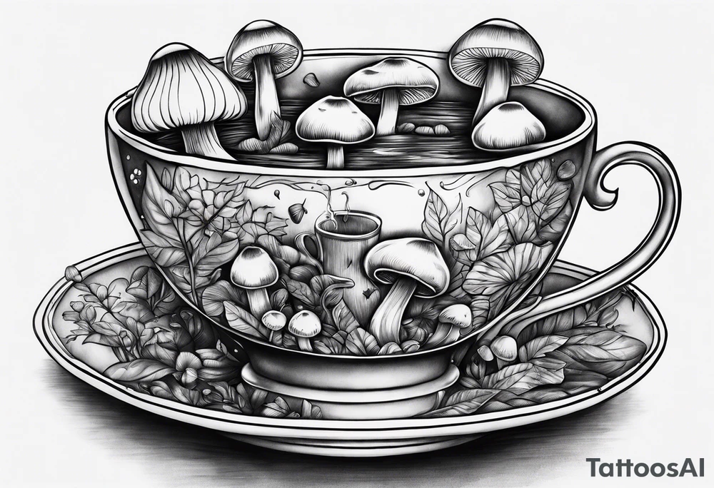 Cup of mushrooms tea tattoo idea