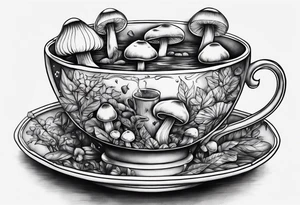 Cup of mushrooms tea tattoo idea