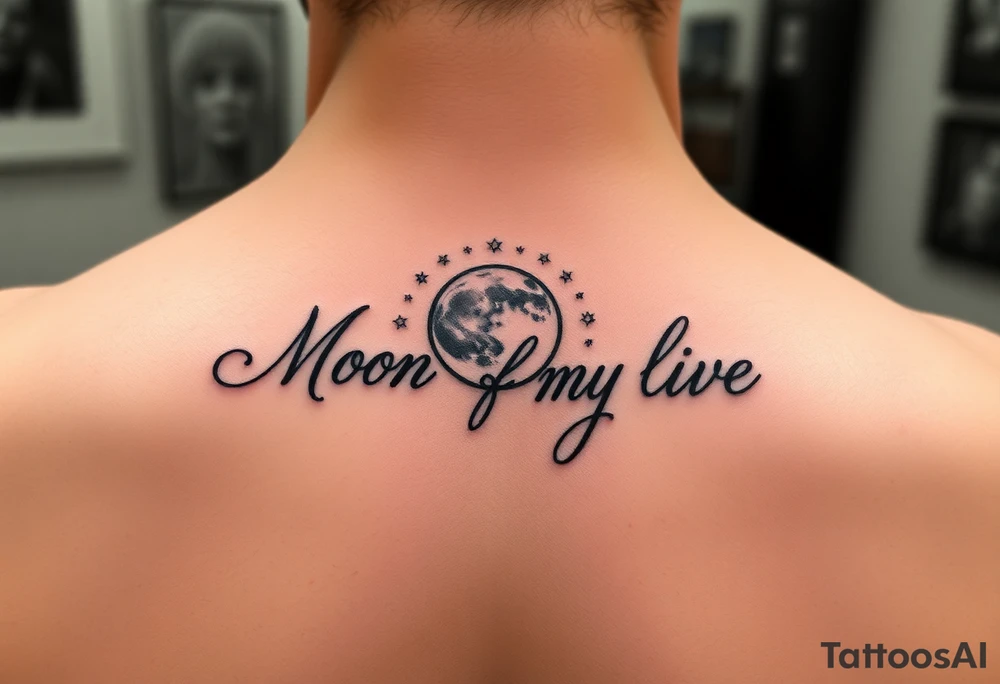 "Moon of my life" in script with a Moon and stars tattoo idea