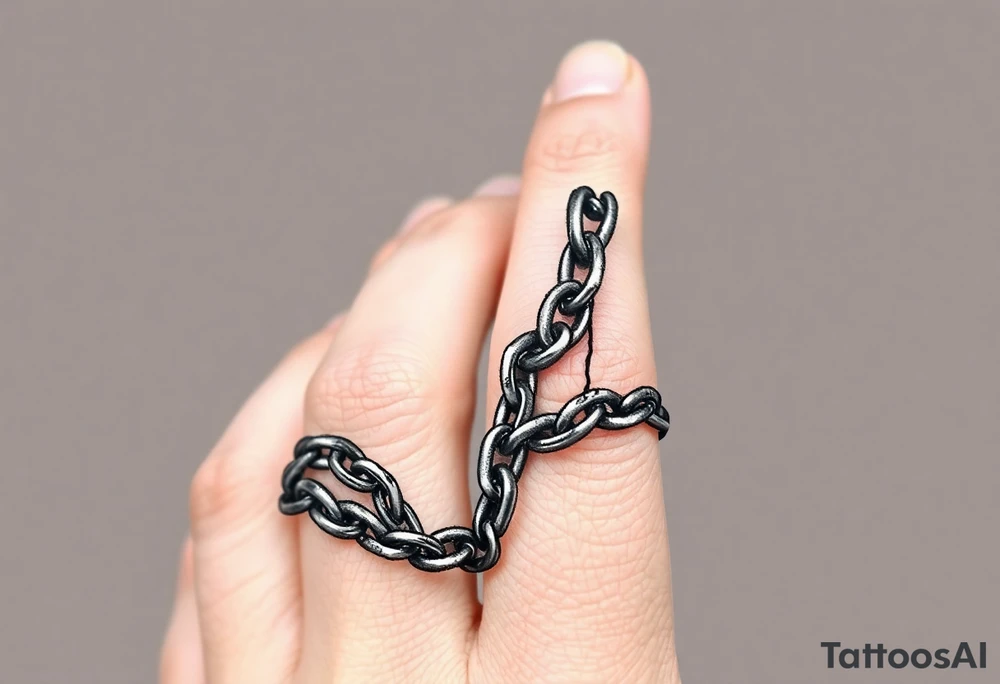 Chains wrapped on thumb and pointer finger connecting together tattoo idea