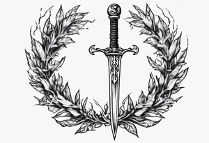 A sword and the number 13 in the middle of a laurel leaf wreath tattoo idea