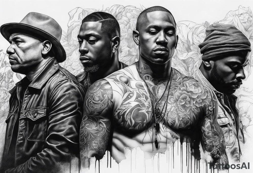 2 Black shadows of people standing over 2 wounded black shadows of people tattoo idea