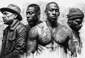 2 Black shadows of people standing over 2 wounded black shadows of people tattoo idea