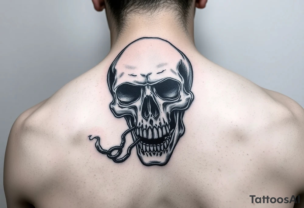 skull with The Last Of Us' fungus smoking out of its mouth tattoo idea
