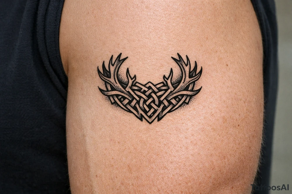 Caribou antler in Norse knot work open line concept stipple shading tattoo idea
