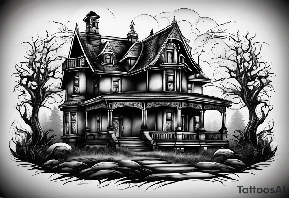 Creepy house spirit tattoo idea