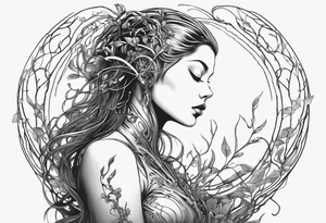 Hajime Sorayama type blended with HR Giger alien woman with vines tattoo idea