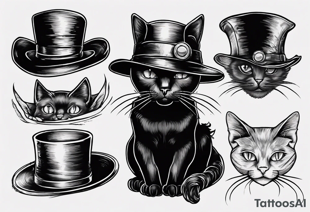black cat with a hat tattoo idea