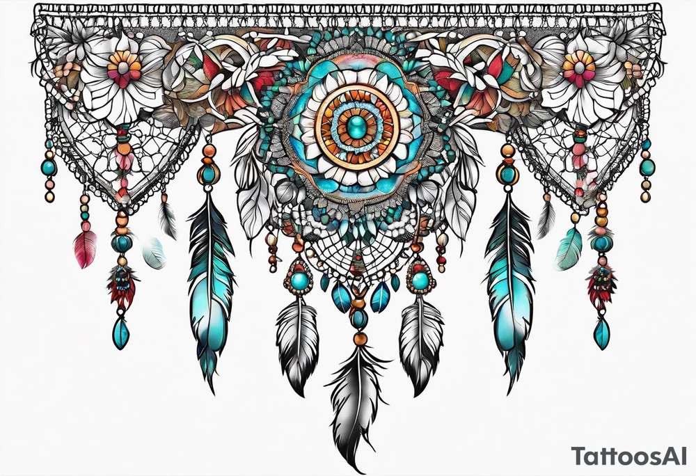 Lace garter with dreamcatcher tattoo idea