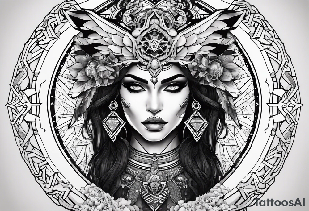 kali ma, alien goddess, valkrye, aries, pirate, divine feminine, zenza resonance, pachamama, lotus azul, blank panther, eagle, skull, 5D, nueva gaya, dna 12 tattoo idea