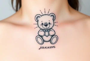 a playful teddy bear with sunshine and the name jaxxon tattoo idea