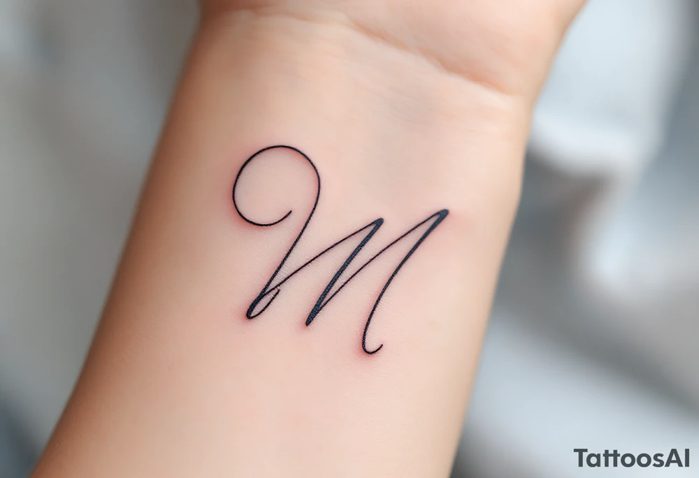 A minimalist "M" in thin charcoal gray lines with a modern geometric feel. tattoo idea