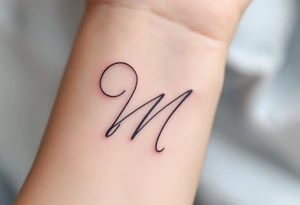A minimalist "M" in thin charcoal gray lines with a modern geometric feel. tattoo idea