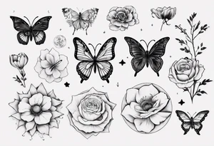 Butterflies and flowers in a moon tattoo idea