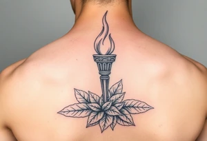 Leadership torch on a bed of fig leaves tattoo idea