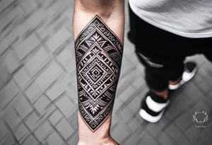 men's tribal forearm minimalistic ornamental slavic tattoo with black 4cm wide armband tattoo idea