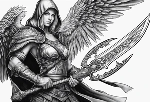 Arch angel hood fighting sword tattoo idea