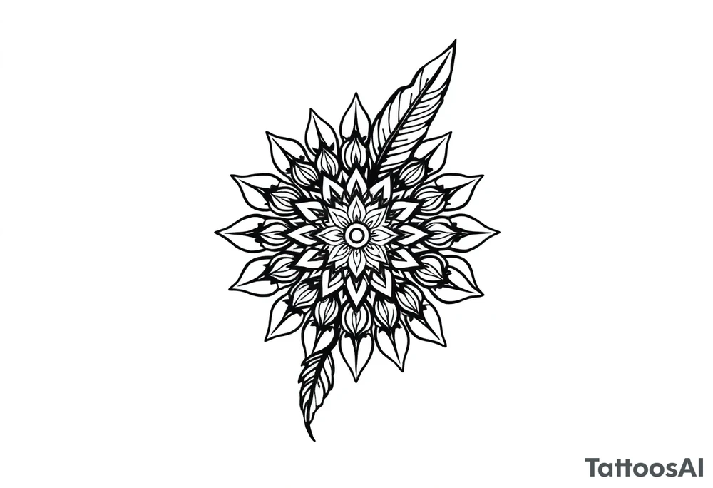 spiritual bold line feather mandala indian tattoo idea