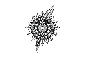 spiritual bold line feather mandala indian tattoo idea