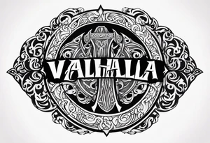 Valhalla round shield dark cloud axe tattoo idea