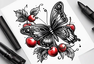 butter fly and two cherry tattoo idea