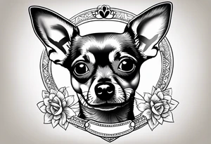 Portrait of tan chihuahua dog with paw print and phrase “loving you changed my life, losing you did the same.” tattoo idea