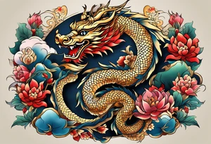 I want to the 12 Chinese zodiac animals in such a way that they give out the shape of the dragon.
It would start with a dragon and end with a snake. tattoo idea