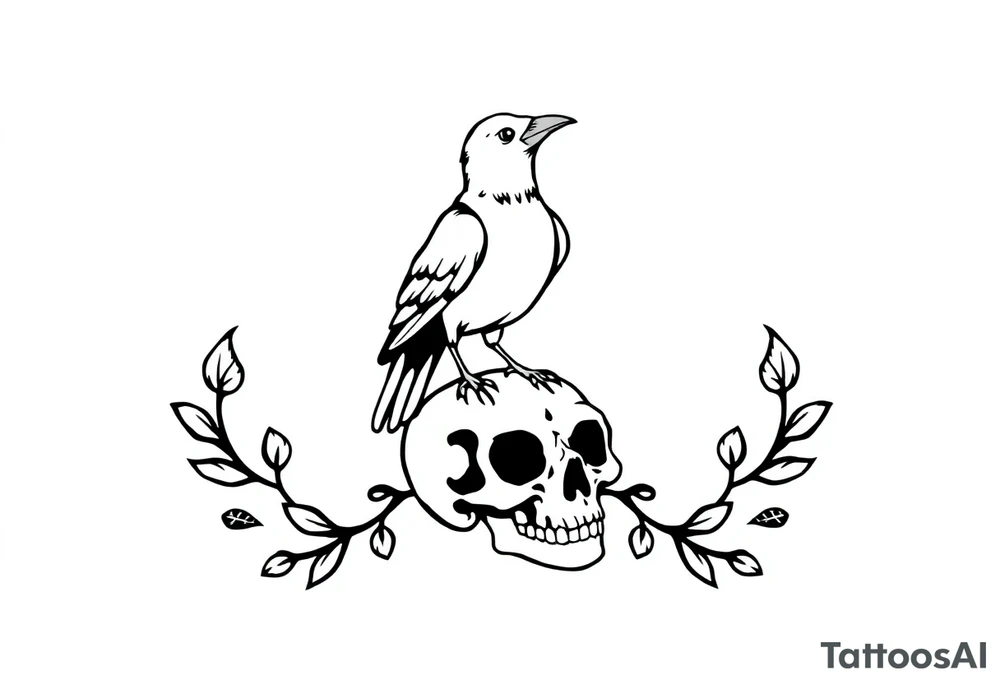 Crow standing on skull tattoo idea