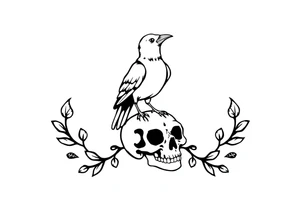 Crow standing on skull tattoo idea