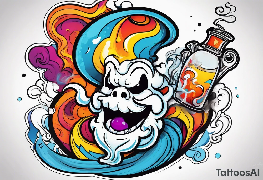 Ghost Genie made out of smoke coming out of a bong tattoo idea