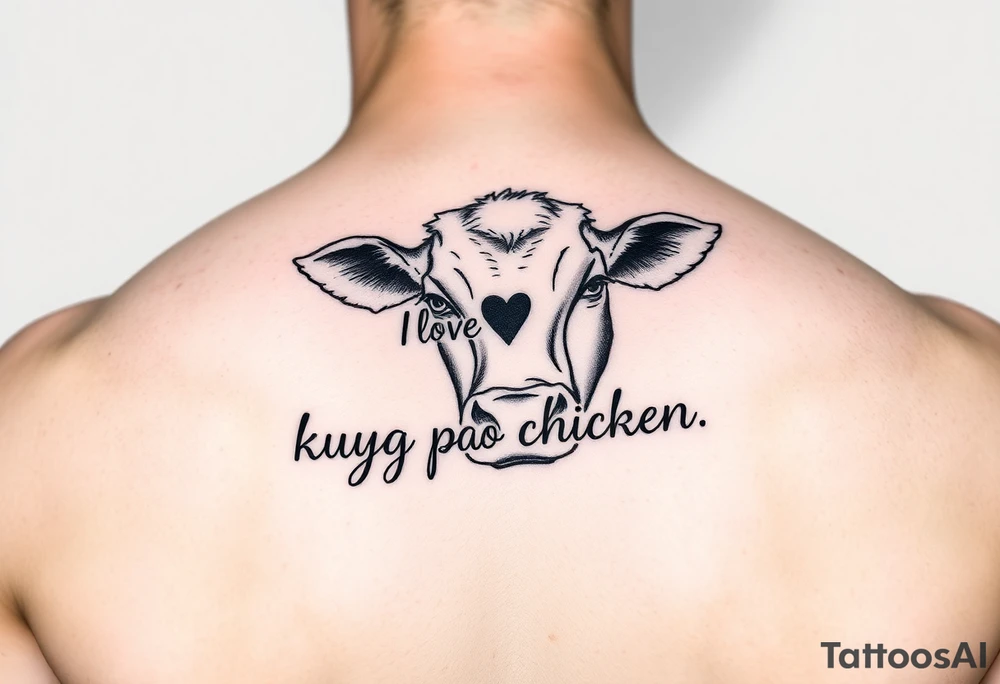 A cow saying “I love you kung pao chicken” tattoo idea