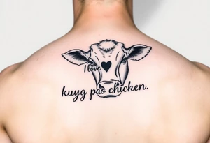 A cow saying “I love you kung pao chicken” tattoo idea