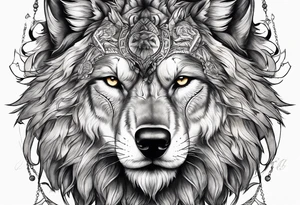 A powerful wolf with lions main tattoo idea