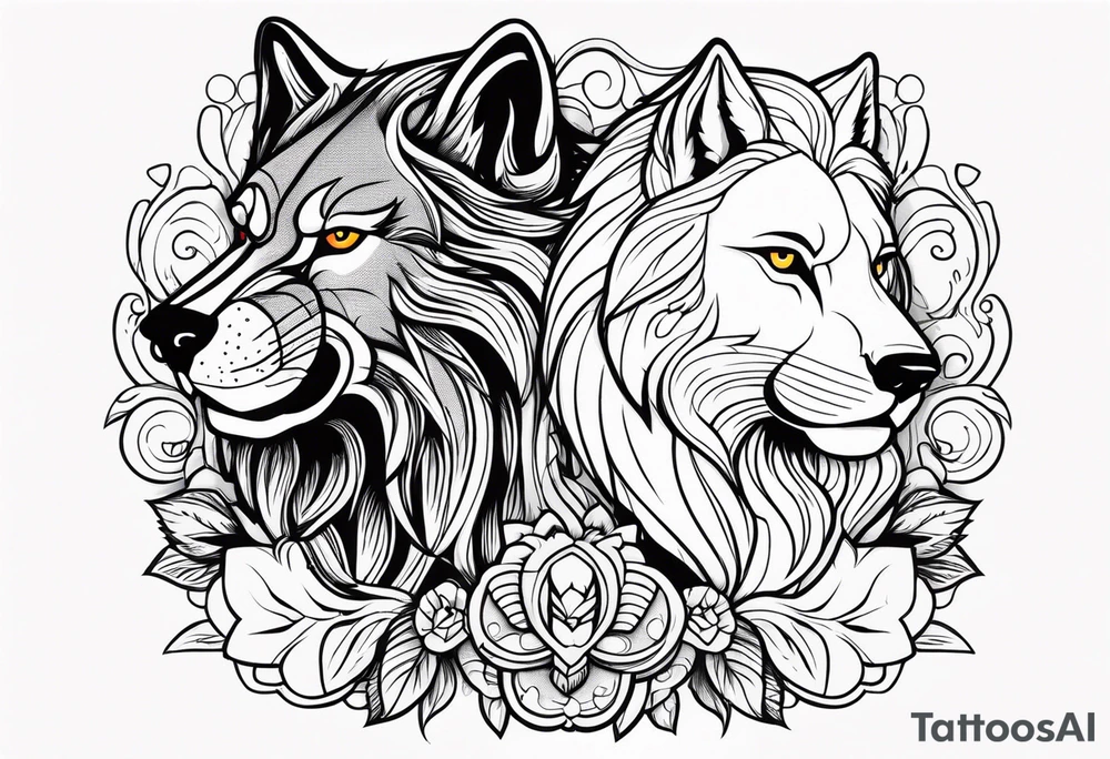 Wolf and lion tattoo idea