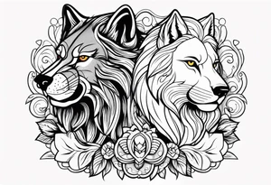 Wolf and lion tattoo idea