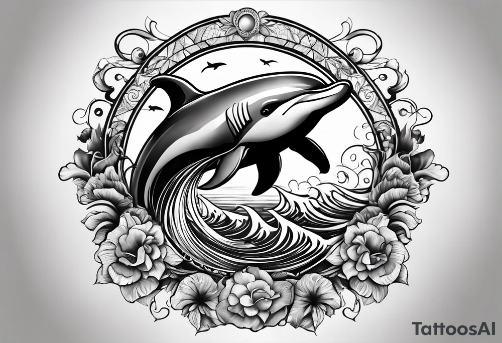 delfin emanando de una ola del mar tattoo idea