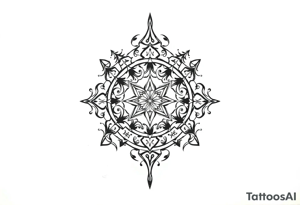 mytical shaman and witch ancient ornament with runes tattoo idea