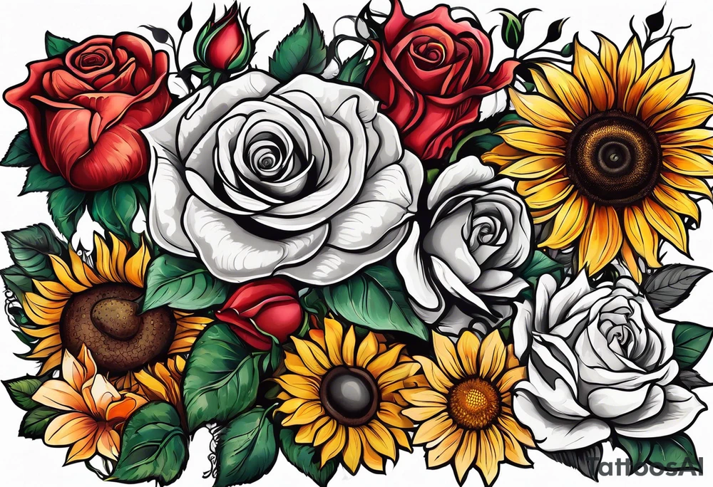 flower rose , sunflower, animal tattoo idea