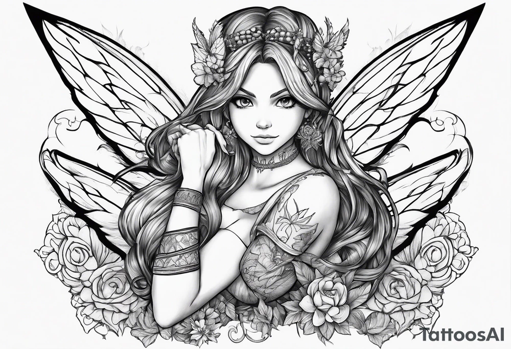 A fairy with a tail inspired by the logo of the show called Fairy Tail tattoo idea